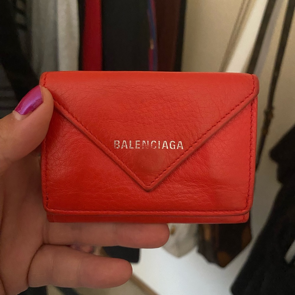 BALENCIAGA - Red Papier Compact Wallet